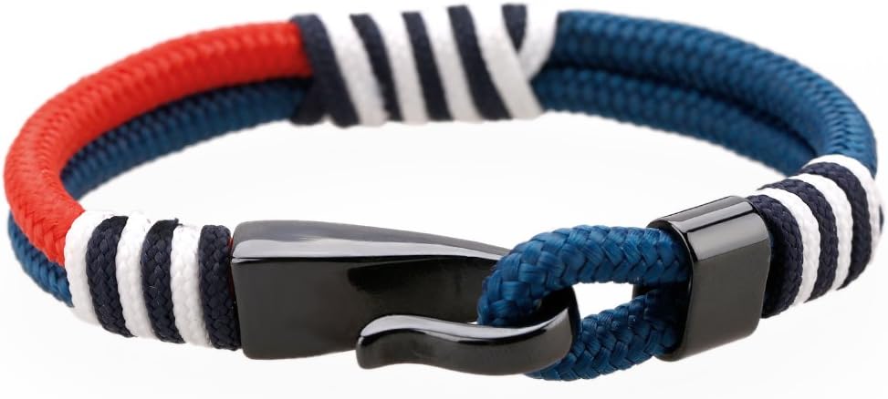 MEITS Nautical Rope Bracelet With Stainless Steel Anchor and Colorful Rope-Anchor Bracelet-Unisex Bracelet-Sailor Bracelet-Surfer Bracelet - Great Jewelry Gift Idea for Men & Women (23.0)