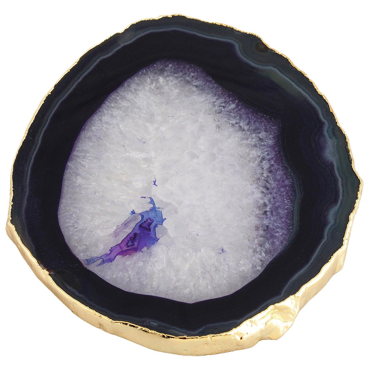 Nupuyai 2pcs Purple Agate Slices Cup Mats Coasters for Drink, Irregular Crystal Stone Coaster Set Place Cards for Wedding Home Decor 3.1"-3.9"
