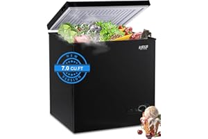 KRIB BLING Chest Freezer 7.0 cu.ft Mini Adjustable 7 Thermostat Compact Deep Freezer Top Door Low Noise with Removable Basket Black