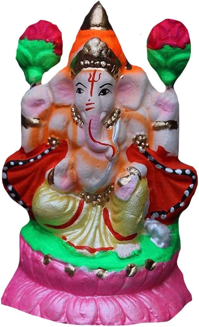 EkPuja Beautiful Ganesha Temple Ganpati Statue Murthi for your puja and home temple or Diwali Gift Seated on a Lotus Flower