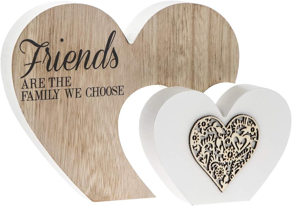 The Leonardo Collection Laser Cut Woodcraft Heart Plaque - Friends are the Family we choose, Multicolored