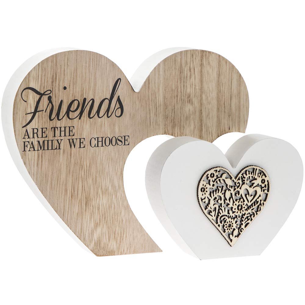 The Leonardo Collection Laser Cut Woodcraft Heart Plaque - Friends are the Family we choose