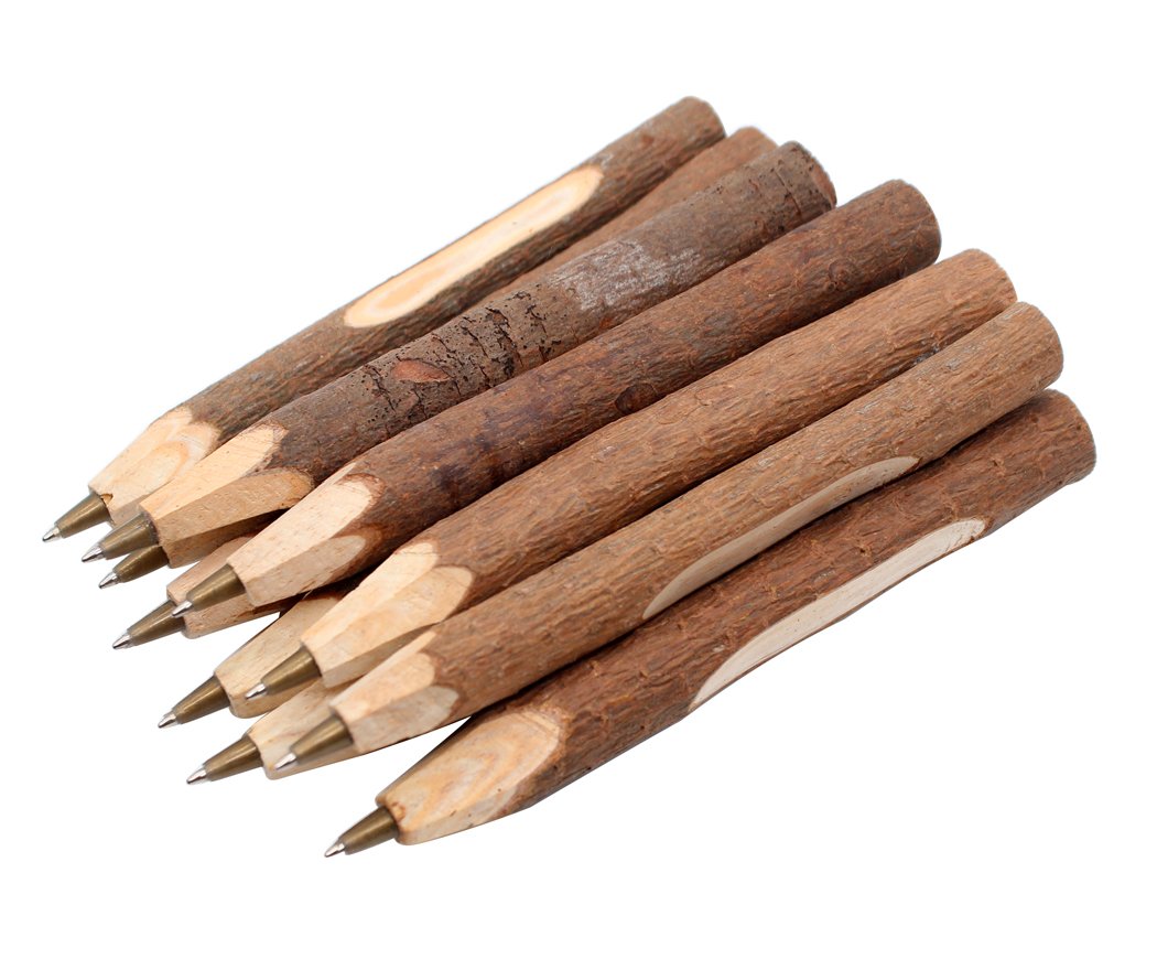 Hillento Handmade Wooden Ballpoint Pen, Vintage Creative Original Ecological Wood Ballpoint Pen, School Supplies, 10PCS, Short Style
