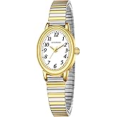 VTAIGE Small Gold Watches for Women, Elegant Analog Womens Watch, Waterproof Ladies Watches with Easy to Read Oval Case, Stainless Steel Expansion Band, Christmas & Birthday Gifts for Women