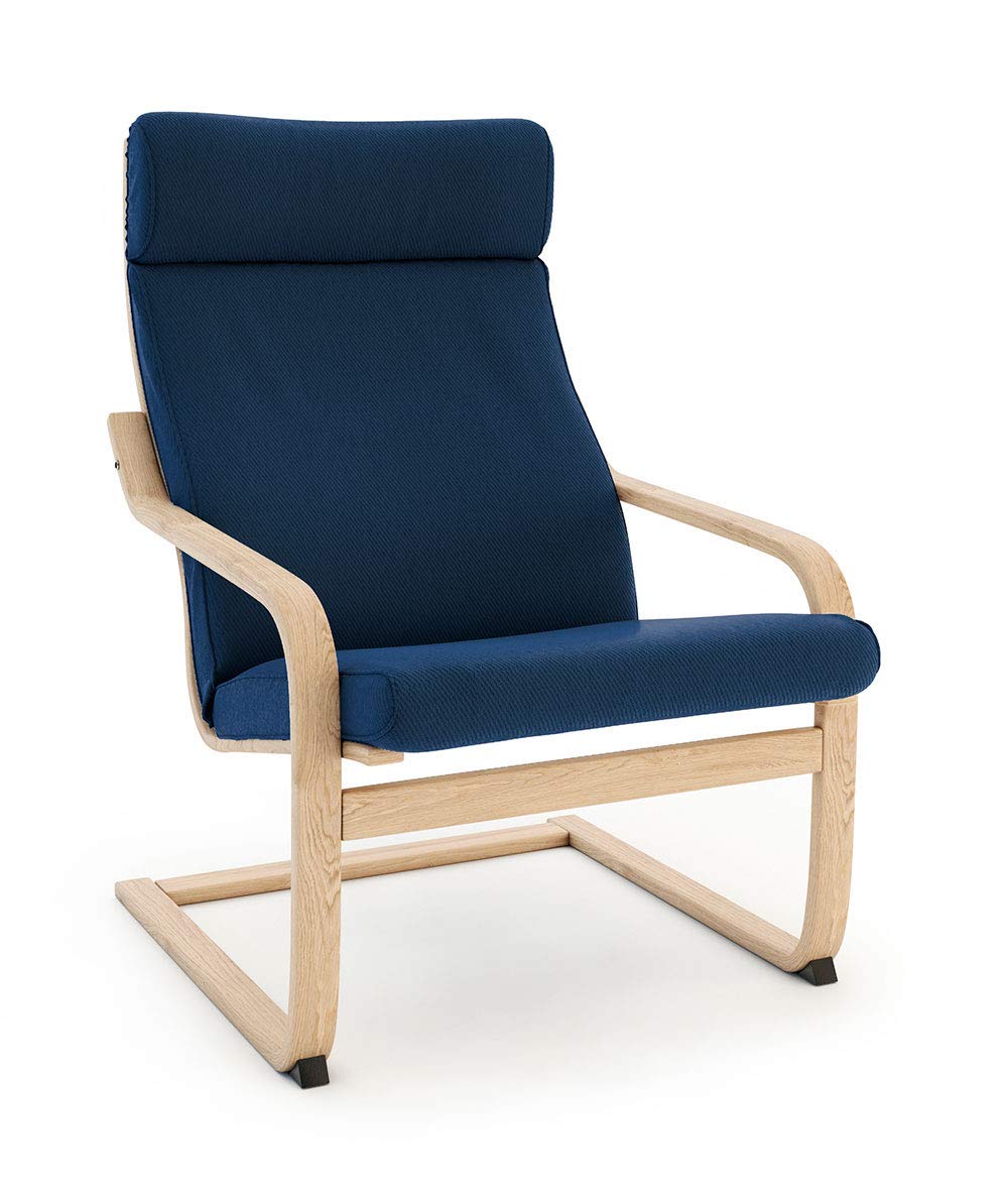 Vinylla Armchair Replacement Cover Made for Ikea Poang Chair (Cushion Design 3, Cotton - Blue)