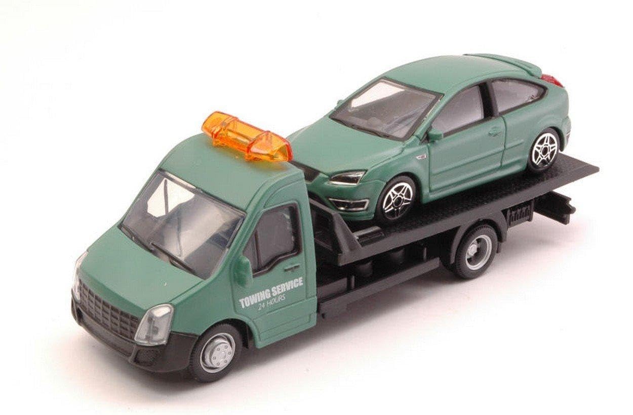SCALE MODEL COMPATIBLE WITH FORD FOCUS ST + FLATBED TRANSPORTER 1:43 BURAGO BU31404