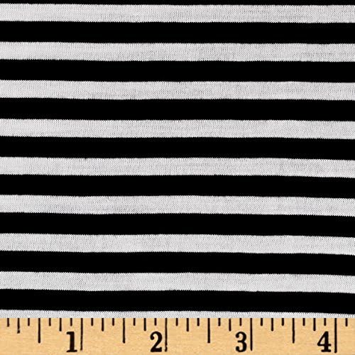 Lavitex Polyester Spandex Jersey Knit 1/4in Stripe Black/Off White Fabric By The Yard