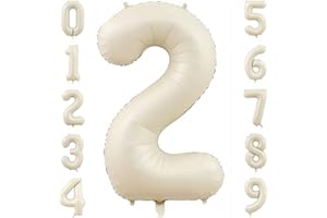 BBPOOL Cream Number 2 Balloons,40 Inch 2 Balloons Giant Helium Foil Mylar Beige 2 Balloon Number for Birthday Party Anniversary Decorations