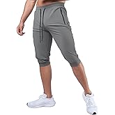 Fioboc 3/4 Joggers for Men with Zipper Pockets, Capri Pants Quick Dry Men's Sweatpants Drawcord Adjusts Workout Pants