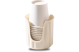 TANEW Kid Ceramic Bathroom Cup Dispenser with Stylish Vertical Stripes - Dixiee Cup Dispenser & Mouthwash Cup Holder Holds 3oz Paper Cups for Rinsing Cups on Bathroom Vanity Countertops Glossy Sand
