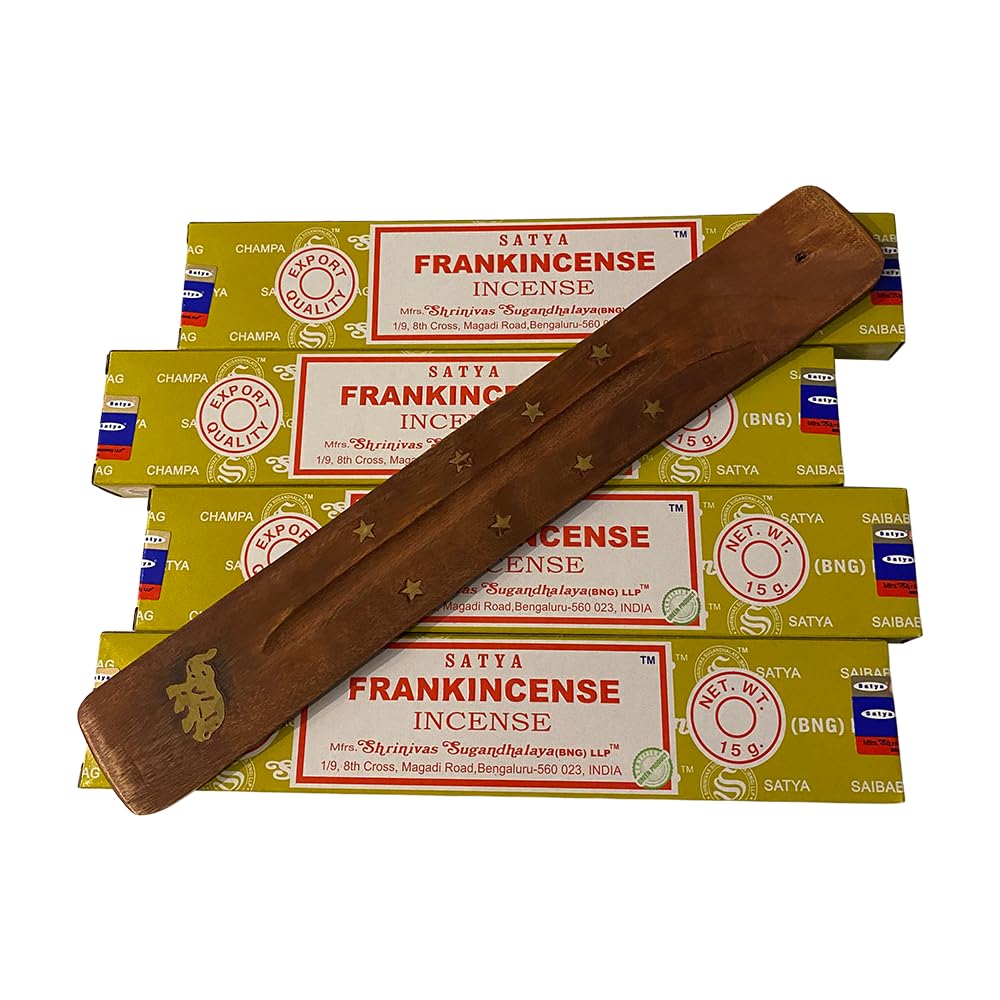 VIE Satya Incense Sticks, 4 Packs x 15g, with Incense Holder, Frankincense