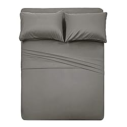 4 piece Bed Sheet Set (Queen,Gray) 1 Flat Sheet,1