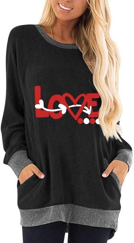 TopPants Valentine's Day Love Sweaters Loose Fit | Casual Long Raglan Sleeve Sweatshirts for 