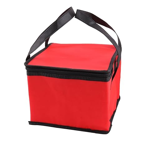 uxcell Non-Woven Fabric Household Zipper Closure Water Food Warmer Cooler Bag 25cm x 25cm x 20cm Red