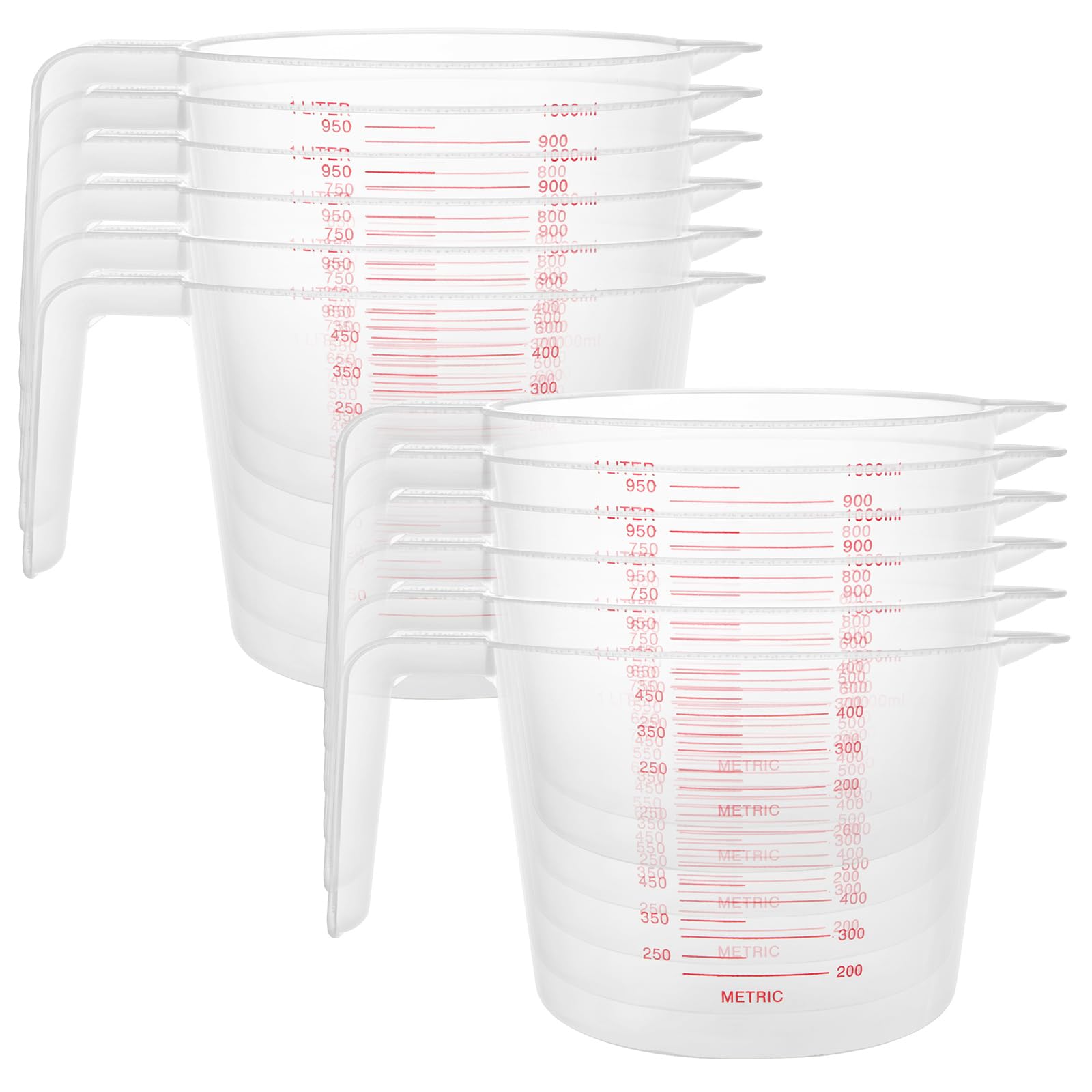 GBACHOOSE 12 Pcs Plastic Measuring Jugs, 1 Litre Plastic Jug with Measuring Scale, Clear Plastic Measuring Cup with Handle for Cooking and Baking
