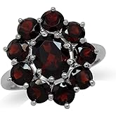 Silvershake Genuine Gemstone White Gold Plated 925 Sterling Silver Flower Cluster Right Hand Ring Jewelry for Women