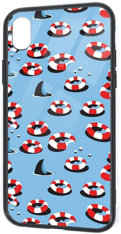 Diemeouk Shark Swimming Ring iPhone XR TPU Glass Case,Anti-Scratch Shock Absorption Cover Case,Full-Body Protective Cover Case for Boys Girls
