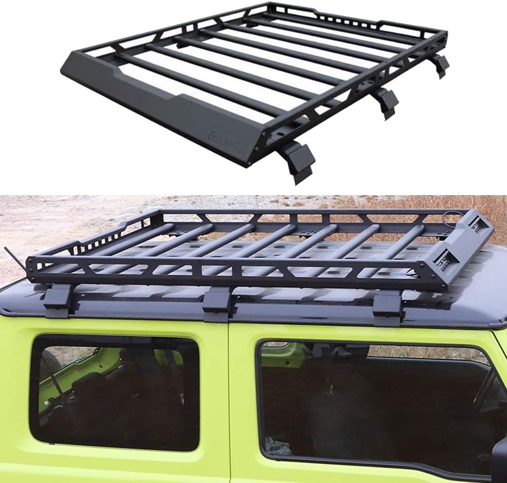 Pandaorv Folded Roof Rack Carrier Basket Rooftop Cargo Luggage Carrier Stainless Steel Waterproof Fitting Brackets for 2018-2020 S-uzuki J-imny JB64 JB74W