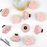 YOUYOUULU Porcelain Flowers Knobs - Pink Rose Handles - 10Pcs Pink Ceramic Dresser Rose Knobs - Exquisite Flower Pulls for Cabinet Furnitures Decor DIY