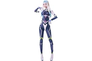 COSDOLY Women's Futuristic Print Full Bodysuit with Gloves - Long Sleeve Cosplay Jumpsuit, Sci-Fi Style One-Piece Outfit
