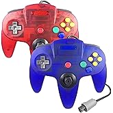 inventii 2 Pack Classic N64 Controller,Wired Controller Joystick Compatible with N64 Console (Clear Blue and Clear Red)