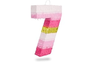 Small Pink and Gold Foil Number 7 Pull String Pinata (16.5 x 10 In)