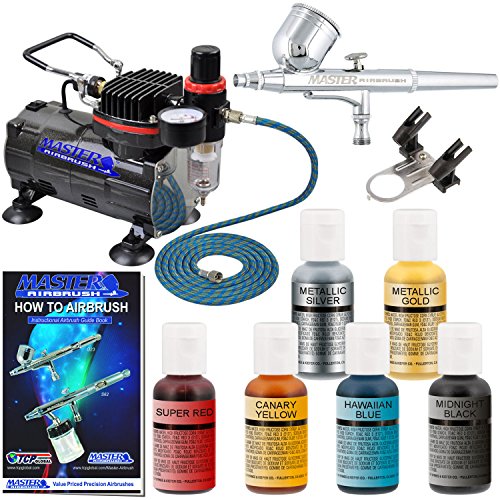 Professional Master Airbrush Cake Decorating Airbrushing System Kit with a 6 Color Chefmaster Food Coloring Set – G22…