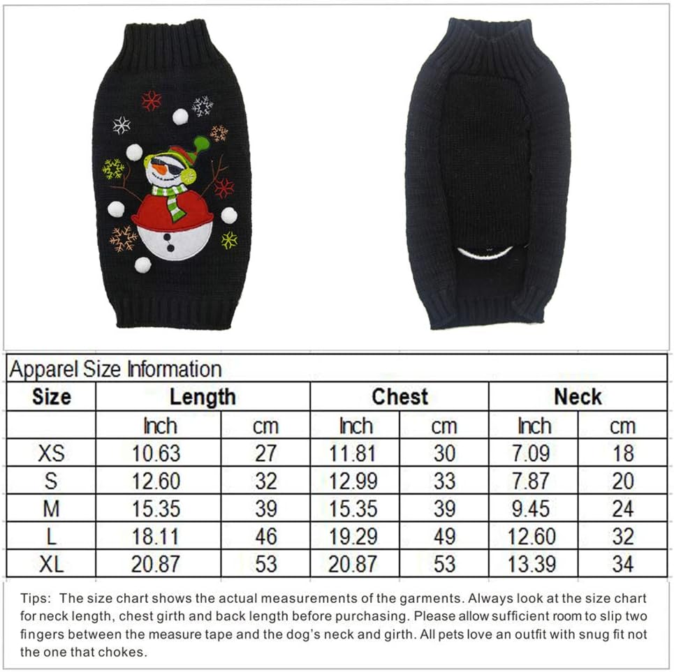 ABRRLO Dog Christmas Jumper Outfits Black Snowman Ugly Xmas Pet Sweater Puppy Cat Holiday Costume New Year Clothes Gift for Small Medium Large Dogs (Black Snowman,M) - Image 3