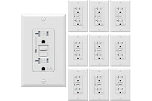 WEBANG 20 Amp GFCI Outlet, Tamper Resistant/Weather Resistant(WR) Receptacle, Self-Test Ground Fault Circuit Interrupter with LED Indicator, Wall Plates and Screws Included, UL Listed, White, 10 Pack