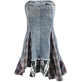 Novaorily Womens Summer Casual Distressed Denim A Line Dress Tube Top Dress Fashion Jean Outfits