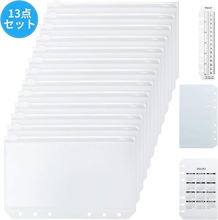 Amazon A5 6穴 ファスナー 付き クリアポケット10枚 名刺ポケット1枚