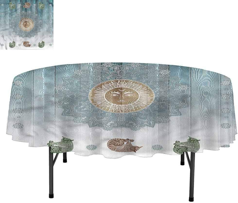 Aishare Store Hippie Round Spillproof Table Cloth, Totem Zen Boho Sun Cats, Table Cover for Kitchen and Dining Room, Round 70"