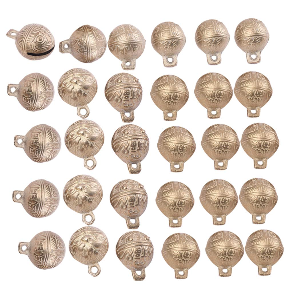 SUPVOX 30Pcs Diy Small Tiger Head Bells Accessories Vintage Copper Jingle Bells for Wind Chimes Jewelry Making and Holiday Home Decorations