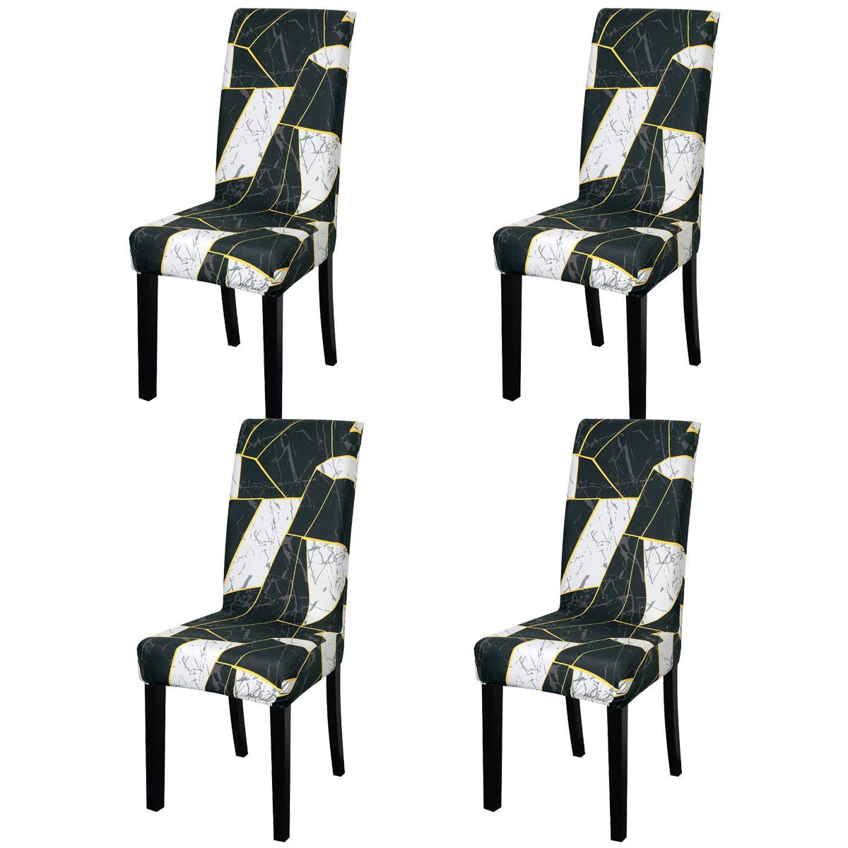 ele ELEOPTION Printed Stretch Dining Chair Covers Removable Washable Elastic Spandex Dining Chair Slipcovers High Back Chair Protector Seat Covers for Dining Room Wedding Banquet Party (D, Set of 4)