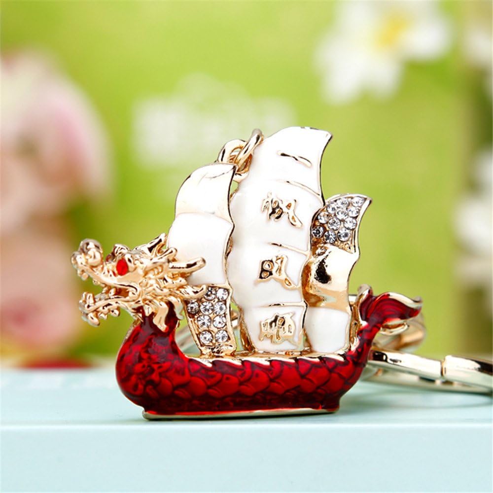 Reizteko Chinese Traditional Gold-Toned Crystal Rhinestone Safe Trip Wherever You go Dragon Boat Keychain Pendant Keychain Charms (red)