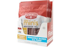 Creminelli Whiskey Salami Minis, (6 count, 2.6oz), Humanely Raised Pork*, No Added Nitrates or Nitrites, No Artificial Ingredients, Gluten Free, Keto & Paleo Friendly Snacks, 19g Protein Per Pouch, 0g Sugar**