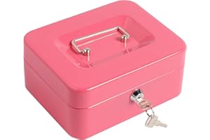 Kasten Cash Box With Money Tray and Key Lock, Money Organizer for Cash, 7.87"x 6.30"x 3.54", Small Pink