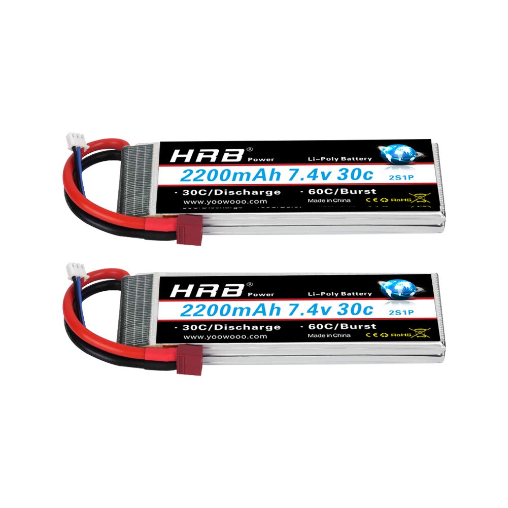 HRB 2S 7.4V 2200mAh LiPo Battery 30C Deans T Plug RC Batteries for 1:16 Slash, 1/16 E-Revo, 1/16 Summit, Rally Vehicles