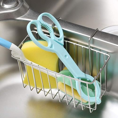 Kitchen Sponge Holder Dishwashing Liquid Drainer Rack Sink Caddy Dishwashing Liquid Drainer Brush Draining Basket Kitchen 304 Stainless Steel