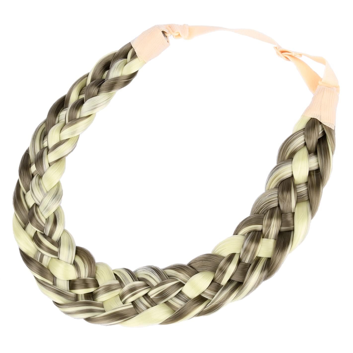 BOBIYA 5 Strand Synthetic Hair Braided Headband Classic Chunky Wide Plaited Braids Elastic Stretch Hairpiece for Women Girl (Light Highlighted) — image 1