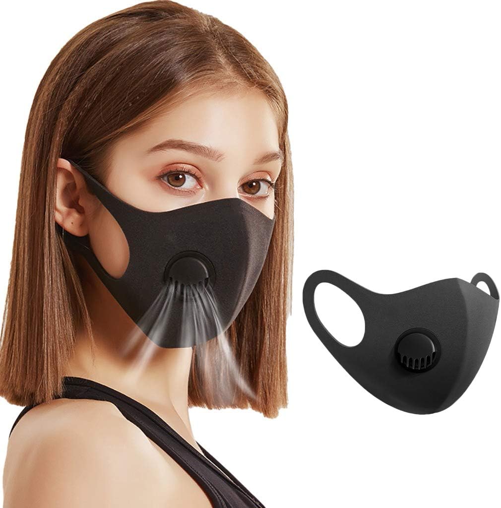 Reusable Washable Face Respirator with Filters Breather Valve for Adults, Dustproof Máscara Windproof PM2.5 Foggy Haze Pollution Coronávirùs Virüs Flü Germ Protection 口罩 (Black, 1)