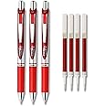 Pentel EnerGel Deluxe RTX Liquid Gel Ink Pen Set Kit, Pack of 3 with 4 Refills (Red - 0.7mm)