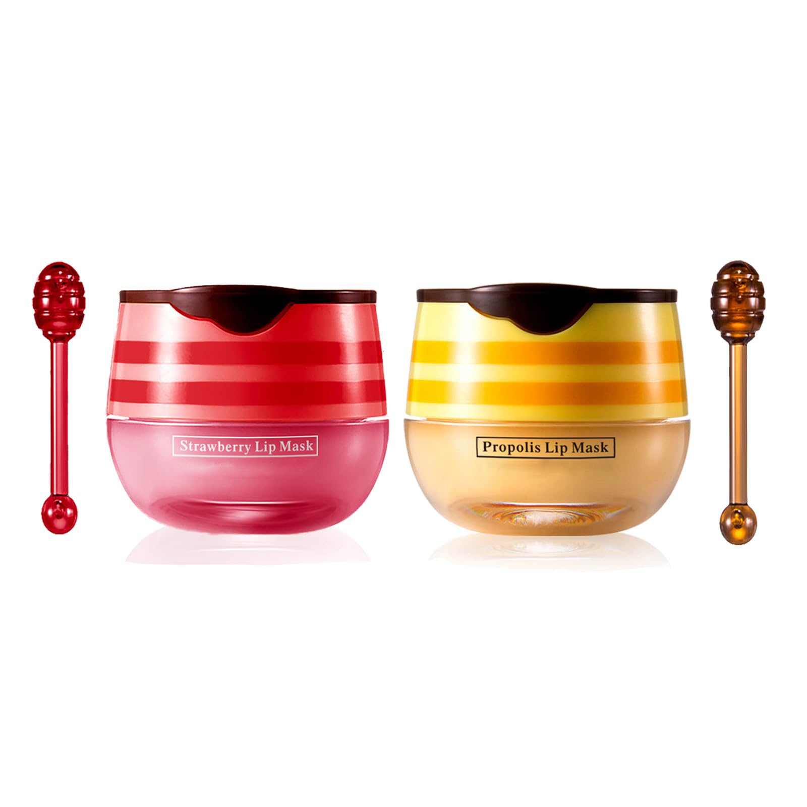 Lip Sleeping Mask Lip Mask Skincare Lip Balm Set,2 Pcs Honey+Strawberry Bee Balm Moisturizing Lip Mask for Day&Night Lip Care,Repair,Prevent Dry Crack,Lip Line Reducing,Clearing Dead Skin