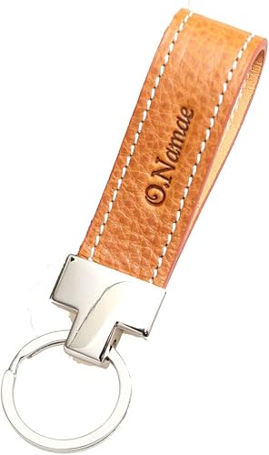 Amazon Ezzel 名入れあり 本革 キーホルダー イタリアン レザー 栃木レザー ヌメ革 日本製 キャメル Cognac 名入れ Ezzel キーホルダー チェーン