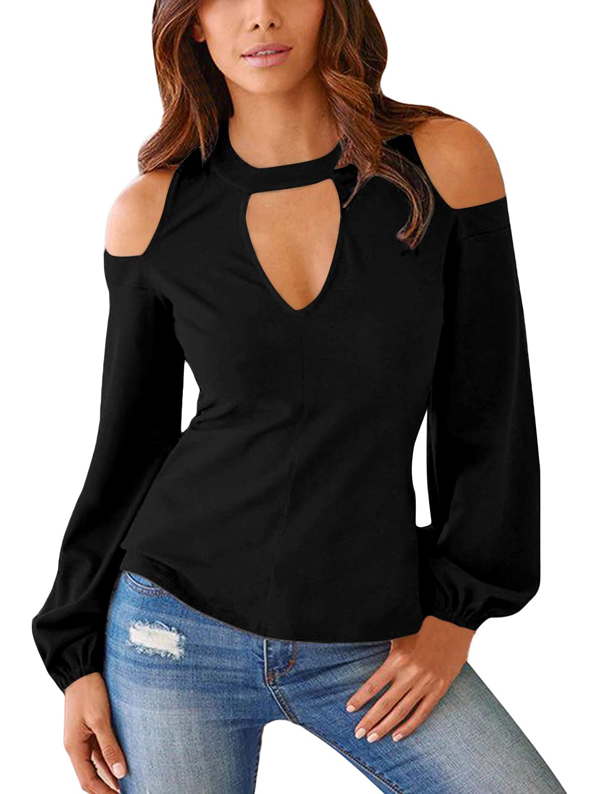 YOINS Cold Shoulder Long Sleeve Tops for Women Sexy Cutout Tunics Fashion Blouse