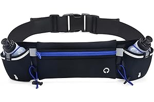 Running Water Bottle Belt, Running Belt with Water Bottles Reflective Hydration with Hidden Earphone Hook Fanny Pack Adjustab