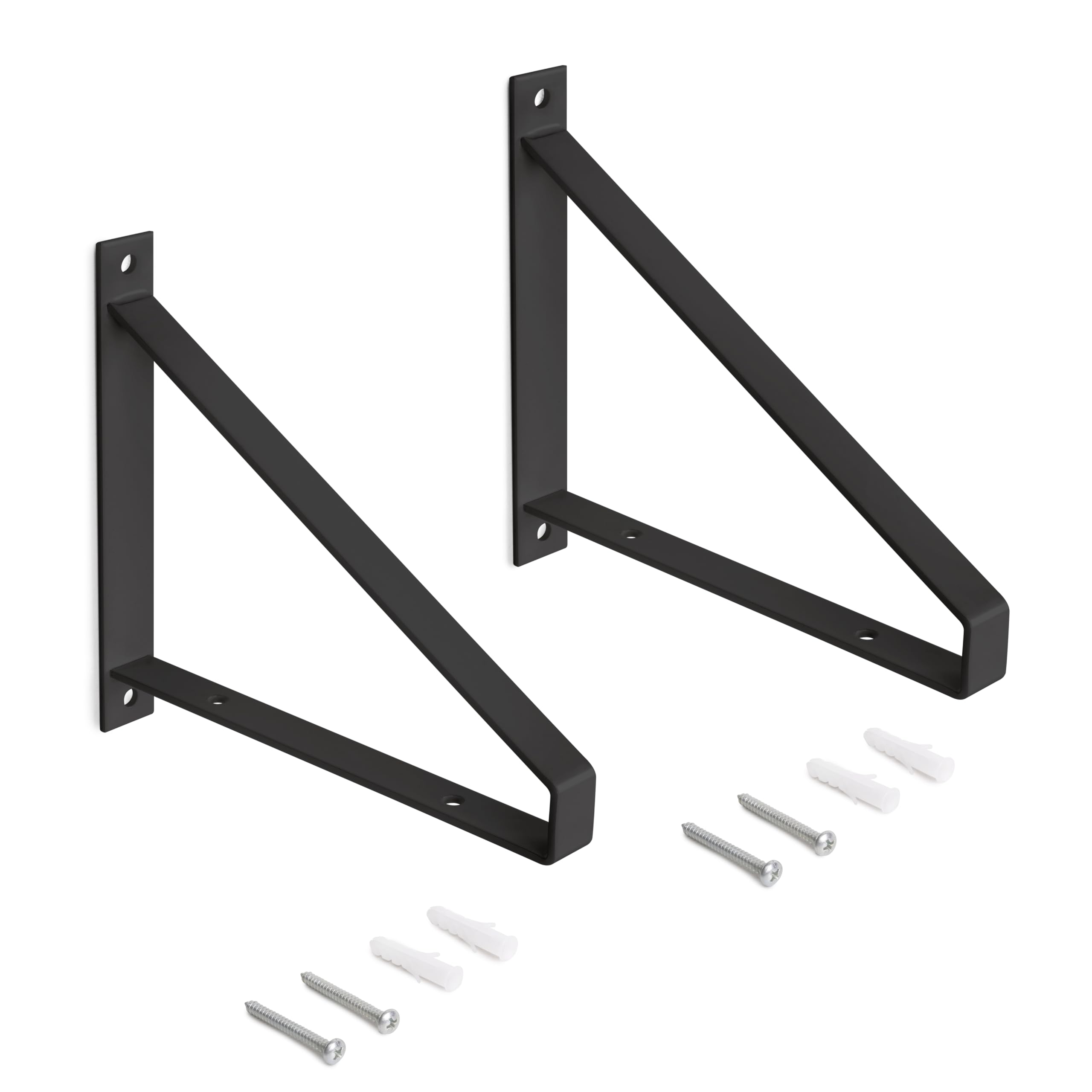 Emuca - Pair of Straight Wood Shelf Supports with Triangular Shape, Steel, Black Painted