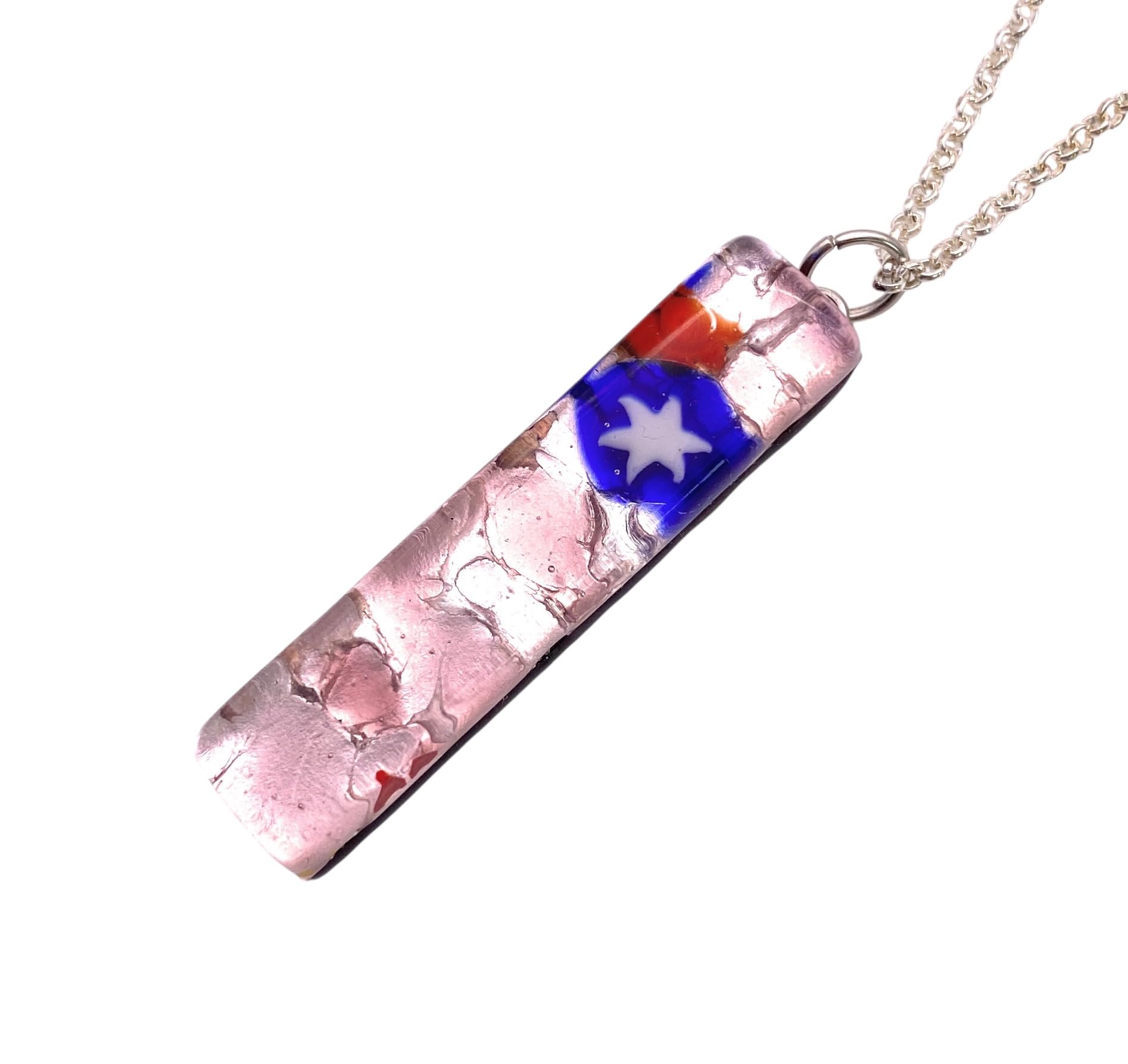 Murano Glass Jewellery, Murano Glass Pendant with Silver Leaf, 4cm x 1cm - Includes Gift Box & Certificate of Authenticity (Lisa)