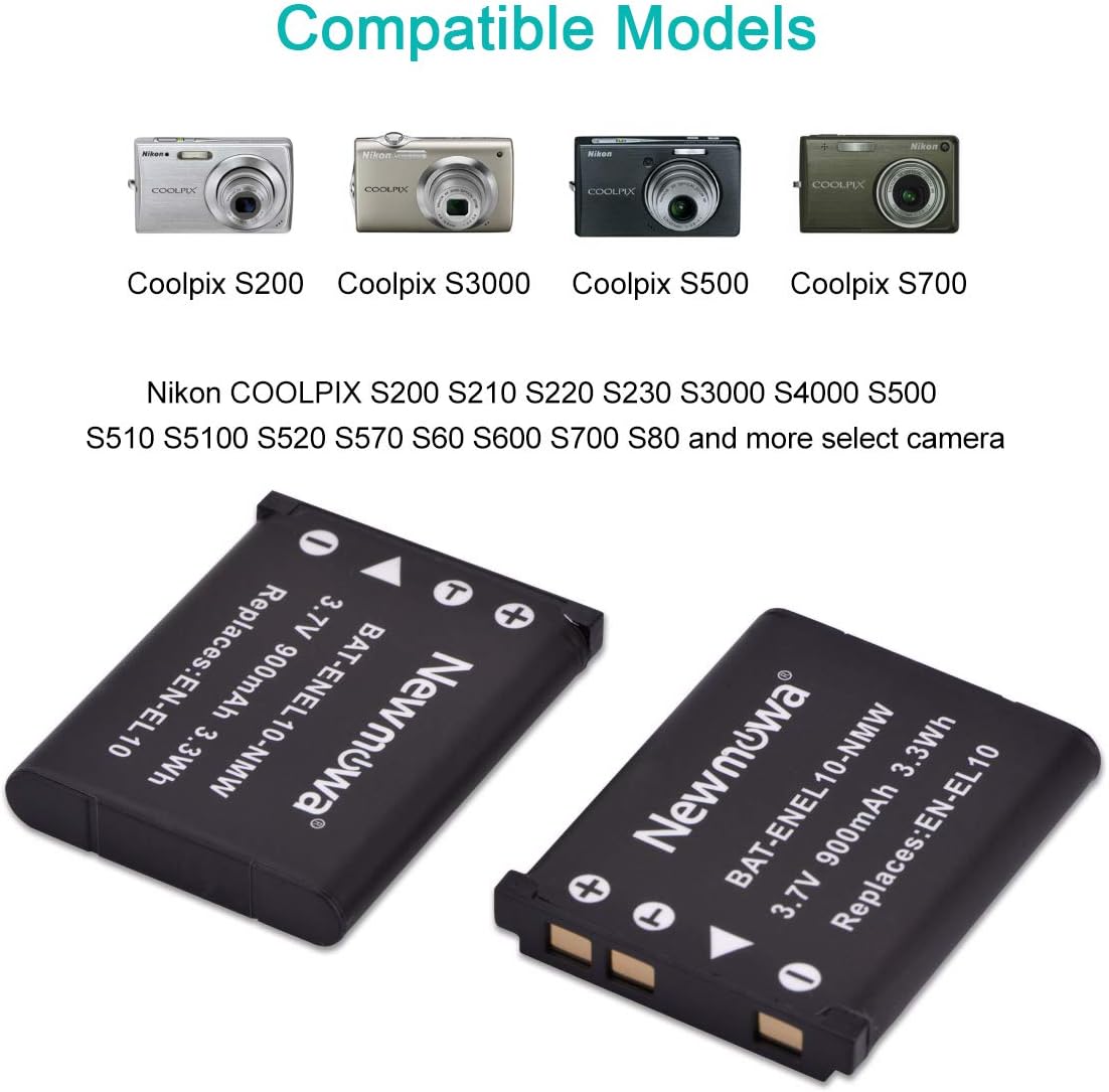 Newmowa Replacement EN-EL10 (2) Battery and Micro USB Portable Charger Kit for Nikon Coolpix S60, S80, S200, S202, S203, S205 - Image 3