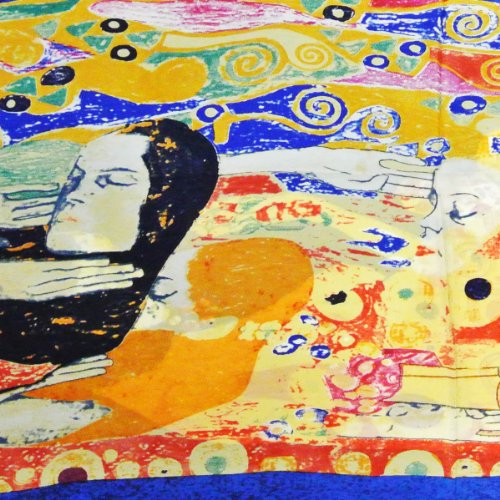 Wrapables Luxurious 100% Charmeuse Silk Long Scarf with Hand Rolled Edges, Gustav Klimt's Hope II